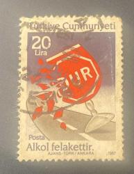 Türk Pulu - Turkish Stamp - Postadan Geçmiş Pul Filateli - DAMGALI - ALKOL FELAKETTİR TEMALI TRAFİK PULU 1987, 20 LİRA - Türkiye Cumhuriyeti - NOSTALJİK DOĞUM GÜNÜ HEDİYESİ