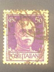 İtalya Pulu - Italy Stamp - Postadan Geçmiş Pul Filateli - DAMGALI - KRAL III. VITTORIO EMANUELE TEMALI PUL, 50 PARA - YABANCI PULLAR - NOSTALJİK DOĞUM GÜNÜ HEDİYESİ