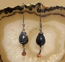 El İşçiliği Gümüş Lapis Lazuli Taşlı Küpe