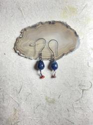 El İşçiliği Gümüş Lapis Lazuli Taşlı Küpe