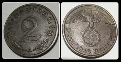 1939 - 1 ve 2 REICHS-PFENNIG “A” (1 ve 2 Reichspfennig) Nazi Almanyası (3. Reich) Gamalı Haç (Svastika) YBMNAZİ1/2