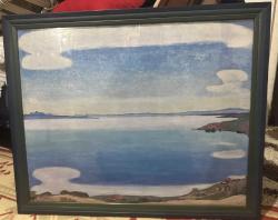 Deniz ve kıyı manzarası temalı, alt köşesinde  İsviçreli Ünlü Ressam Ferdinand Hodler imzası bulunan Yağlı boya sanatsal tablo. Ahşap çerçeveli Dekoratif ve koleksiyon değeri olan özel bir eserdir. Durumu fotoğraflarda görüldüğü gibidir. 72 x 59 cm