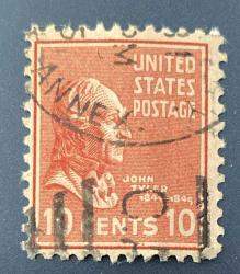 Amerika Birleşik Devletleri Pulu - USA Stamp - Postadan Geçmiş Pul Filateli - DAMGALI -ESKİ BAŞKAN JOHN TYLER TEMALI PUL, 10 PARA  - YABANCI PULLAR - NOSTALJİK DOĞUM GÜNÜ HEDİYESİ