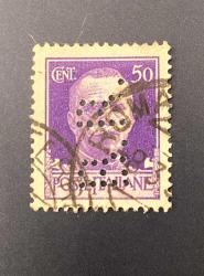 İtalya Pulu - Italy Stamp - Postadan Geçmiş Pul Filateli - DAMGALI - KRAL III. VITTORIO EMANUELE TEMALI PUL, 50 PARA - YABANCI PULLAR - NOSTALJİK DOĞUM GÜNÜ HEDİYESİ