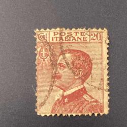 İtalya Pulu - Italy Stamp - Postadan Geçmiş Pul Filateli - DAMGALI - KRAL III. VITTORIO EMANUELE TEMALI PUL, 20 PARA - YABANCI PULLAR - NOSTALJİK DOĞUM GÜNÜ HEDİYESİ