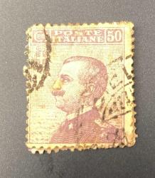 İtalya Pulu - Italy Stamp - Postadan Geçmiş Pul Filateli - DAMGALI - KRAL III. VITTORIO EMANUELE TEMALI PUL, 50 PARA - YABANCI PULLAR - NOSTALJİK DOĞUM GÜNÜ HEDİYESİ