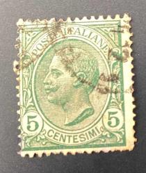 İtalya Pulu - Italy Stamp - Postadan Geçmiş Pul Filateli - DAMGALI - KRAL III. VITTORIO EMANUELE TEMALI PUL, 5 PARA - YABANCI PULLAR - NOSTALJİK DOĞUM GÜNÜ HEDİYESİ