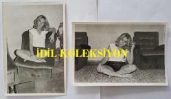 YEŞİLÇAM OYUNCUSU AYNUR AYDAN'IN ORİJİNAL 2'Lİ FOTOĞRAF SETİ - 18 x 12 cm EBADINDA - AYNUR AYDAN, YERDE ve KOLTUKTA POZ VERİRKEN ÇEKİLMİŞ 2 FARKLI KARE