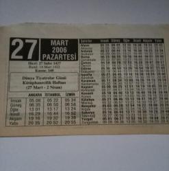 27 Mart 2006-Orijinal Takvim Yaprağı-Doğum Günü-Söz,Nişan,Nikâh,Düğün ve Önemli Günler Hediyesi-ERAŞ Hizmet Takvimi-Ayet-Hadis(Dünya Tiyatrolar Günü Kütüphanecilik Haftası (27 Mart - 2 Nisan))-Kütüphane Haftası-Kitap İle İlgili Güzel Sözler-Çocuğunuza İsim:Vahit,Verda