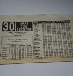 30 Mart 2006-Orijinal Takvim Yaprağı-Doğum Günü-Söz,Nişan,Nikâh,Düğün ve Önemli Günler Hediyesi-ERAŞ Hizmet Takvimi-Ayet-Hadis(Acele Şeytandan teenni Rahmandan)-Güneş Yanıkları-Çocuğunuza İsim:Veli,Vicdan