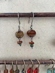 El İşçiliği Gümüş Akik Taşlı Küpe