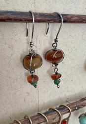 El İşçiliği Gümüş Akik Taşlı Küpe