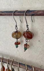 El İşçiliği Gümüş Akik Taşlı Küpe