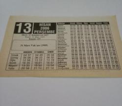 13 Nisan 2006-Orijinal Takvim Yaprağı-Doğum Günü-Söz,Nişan,Nikâh,Düğün ve Önemli Günler Hediyesi-ERAŞ Hizmet Takvimi-Ayet-Hadis(31 Mart Vak'ası(1909))-Çıkık-Çocuğunuza İsim:Oğuz,Okşan