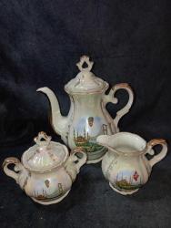 VİNTAGE POSELEN ATATÜRK VE İSTANBUL GÖRSELLİ ÇAYDANLIK ŞEKERLİK SÜTLÜK. ÇOK İYİ DURUMDA