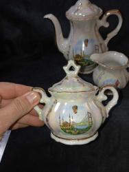 VİNTAGE POSELEN ATATÜRK VE İSTANBUL GÖRSELLİ ÇAYDANLIK ŞEKERLİK SÜTLÜK. ÇOK İYİ DURUMDA