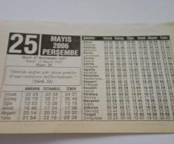 25 Mayıs 2006-Orijinal Takvim Yaprağı-Doğum Günü-Söz,Nişan,Nikâh,Düğün ve Önemli Günler Hediyesi-ERAŞ Hizmet Takvimi-Ayet-Hadis(Şura,32)-İman Eden Bilim Adamları-Çocuğunuza İsim:Selman,Selma