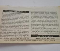 25 Mayıs 2006-Orijinal Takvim Yaprağı-Doğum Günü-Söz,Nişan,Nikâh,Düğün ve Önemli Günler Hediyesi-ERAŞ Hizmet Takvimi-Ayet-Hadis(Şura,32)-İman Eden Bilim Adamları-Çocuğunuza İsim:Selman,Selma