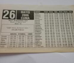 26 Mayıs 2006-Orijinal Takvim Yaprağı-Doğum Günü-Söz,Nişan,Nikâh,Düğün ve Önemli Günler Hediyesi-ERAŞ Hizmet Takvimi-Ayet-Hadis(Tevfik Fikret)-Muhammed Hamdi Yazır-Ölmek Gerekir-Çocuğunuza İsim:Semih,Semiha