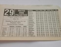 29 Mayıs 2006-Orijinal Takvim Yaprağı-Doğum Günü-Söz,Nişan,Nikâh,Düğün ve Önemli Günler Hediyesi-ERAŞ Hizmet Takvimi-Ayet-Hadis(İstanbul'un Fethi'nin 553. Yıl Dönümü (1453))-İstanbul'un Fethi-Bal İle İlgili Güzel Sözler-Çocuğunuza İsim:Serdar,Sertap