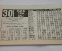 30 Mayıs 2006-Orijinal Takvim Yaprağı-Doğum Günü-Söz,Nişan,Nikâh,Düğün ve Önemli Günler Hediyesi-ERAŞ Hizmet Takvimi-Ayet-Hadis(Riyazü's-Salihin,1/116))-Astım-Çocuğunuza İsim:Sergen,Seren