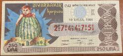 MİLLİ PİYANGO..19.EYLÜ.1984..DİYARBEKİR KARPUZU  (K)ÇEYREK  BİLET
