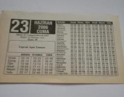 23 Haziran 2006-Orijinal Takvim Yaprağı-Doğum Günü-Söz,Nişan,Nikâh,Düğün ve Önemli Günler Hediyesi-ERAŞ Hizmet Takvimi-Ayet-Hadis(Yaprak Aşısı Zamanı)-Diş Temizliği-Sekiz Silindirli Mercedes-Çocuğunuza İsim:Şadi,Sevil