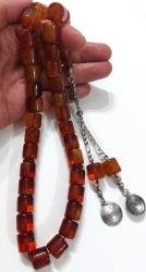 OSMANLI DÖNEMİ OBJEDEN YAPILMA BAL KÖPÜĞÜ RENKLİ SARMAL BULUTLU MUHTEŞEM SIKMA KEHRİBAR TESPİH GÜMÜŞ PÜSKÜLLÜ 2C1RRR1A ÇOK NADİR