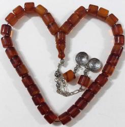 OSMANLI DÖNEMİ OBJEDEN YAPILMA BAL KÖPÜĞÜ RENKLİ SARMAL BULUTLU MUHTEŞEM SIKMA KEHRİBAR TESPİH GÜMÜŞ PÜSKÜLLÜ 2C1RRR1A ÇOK NADİR