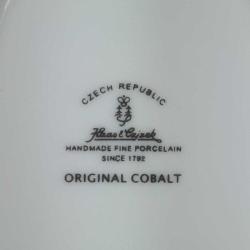 VINTAGE CZECH REPUBLIC HAAS&CZJZEK HANDMADE FINE PORCELAIN ORIGINAL COBALT OVAL FORMLU KÜÇÜK PORSELEN TABAK