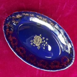 VINTAGE CZECH REPUBLIC HAAS&CZJZEK HANDMADE FINE PORCELAIN ORIGINAL COBALT OVAL FORMLU KÜÇÜK PORSELEN TABAK