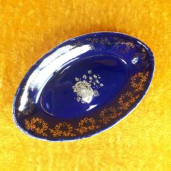 VINTAGE CZECH REPUBLIC HAAS&CZJZEK HANDMADE FINE PORCELAIN ORIGINAL COBALT OVAL FORMLU KÜÇÜK PORSELEN TABAK