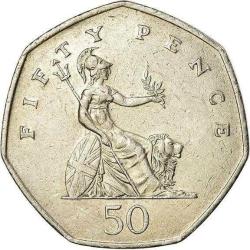 LOT.4 » İngiltere New 50 Pence 1977 Çok iyi durumda Koleksiyonluk