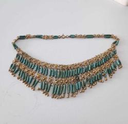 Antika 1900 lerin Başı Egyptian Revival Altın Kaplama Telkari Turkuaz İmitasyonu Taşlı Kolye