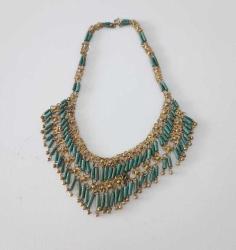 Antika 1900 lerin Başı Egyptian Revival Altın Kaplama Telkari Turkuaz İmitasyonu Taşlı Kolye