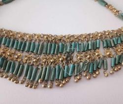 Antika 1900 lerin Başı Egyptian Revival Altın Kaplama Telkari Turkuaz İmitasyonu Taşlı Kolye