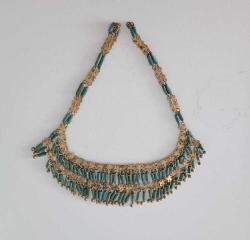 Antika 1900 lerin Başı Egyptian Revival Altın Kaplama Telkari Turkuaz İmitasyonu Taşlı Kolye