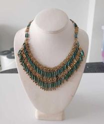 Antika 1900 lerin Başı Egyptian Revival Altın Kaplama Telkari Turkuaz İmitasyonu Taşlı Kolye