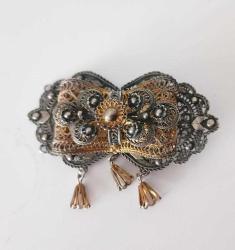 Antika Gümüş ve Altın Kaplama Telkari Kemer Tokası