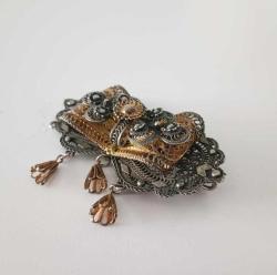 Antika Gümüş ve Altın Kaplama Telkari Kemer Tokası