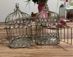 Dekoratif ikili Set Ferforje Kafes kapılı Fener Mumluk  Boy 18 cm