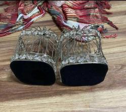 Dekoratif ikili Set Ferforje Kafes kapılı Fener Mumluk  Boy 18 cm