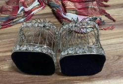 Dekoratif ikili Set Ferforje Kafes kapılı Fener Mumluk  Boy 18 cm