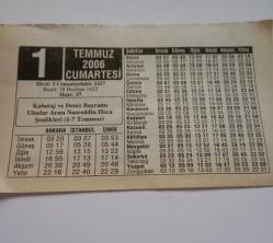 1 Temmuz 2006-Orijinal Takvim Yaprağı-Doğum Günü-Söz,Nişan,Nikâh,Düğün ve Önemli Günler Hediyesi-ERAŞ Hizmet Takvimi-Ayet-Hadis(Kabotaj ve Deniz Bayramı Uluslar Arası Nasreddin Hoca Şenlikleri (1-7 Temmuz))-Temmuz Ayı-Çocuğunuza İsim:Şefik,Seyhan
