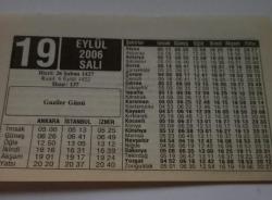 19 Eylül 2006-Orijinal Takvim Yaprağı-Doğum Günü-Söz,Nişan,Nikâh,Düğün ve Önemli Günler Hediyesi-ERAŞ Hizmet Takvimi-Ayet-Hadis(Gaziler)-Oruç kimlere Farzdır-Çocuğunuza İsim:Mümtaz,Munise