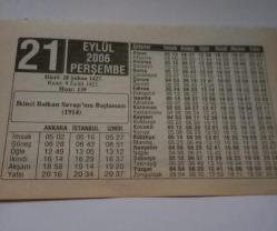 21 Eylül 2006-Orijinal Takvim Yaprağı-Doğum Günü-Söz,Nişan,Nikâh,Düğün ve Önemli Günler Hediyesi-ERAŞ Hizmet Takvimi-Ayet-Hadis(İkinci Balkan Savaşı'nın Başlaması)-Orucun Faydaları-Çocuğunuza İsim:Mürsel,Melahat