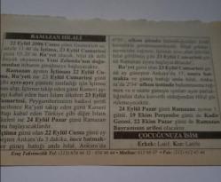23 Eylül 2006-Orijinal Takvim Yaprağı-Doğum Günü-Söz,Nişan,Nikâh,Düğün ve Önemli Günler Hediyesi-ERAŞ Hizmet Takvimi-Ayet-Hadis(Greenwich Saatiyle 12.27'de Ru'yet Olacak,hilal Yeni Zelanda'nın Doğusundan İtibaren Görülmeye Başlayacaktır)-Ramazan Hilali-Çocuğunuza İsim:Latif,Latife