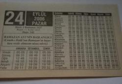 24 Eylül 2006-Orijinal Takvim Yaprağı-Doğum Günü-Söz,Nişan,Nikâh,Düğün ve Önemli Günler Hediyesi-ERAŞ Hizmet Takvimi-Ayet-Hadis(Ramazan Ayı'nın Başlangıcı)-Abdest-Çocuğunuza İsim:Lemi,Leman