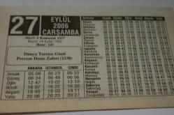 27 Eylül 2006-Orijinal Takvim Yaprağı-Doğum Günü-Söz,Nişan,Nikâh,Düğün ve Önemli Günler Hediyesi-ERAŞ Hizmet Takvimi-Ayet-Hadis(Dünya Turizm Günü)-Mükellef Kime Denir-Çocuğunuza İsim:Lütfü,Lütfiye