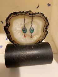 El İşçiliği Gümüş Malahit Taşı  Küpe